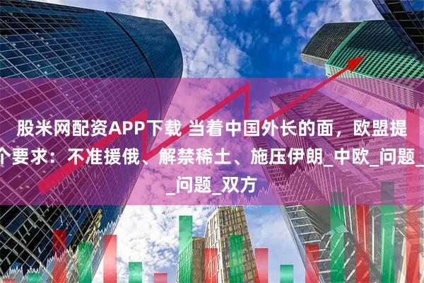 股米网配资APP下载 当着中国外长的面，欧盟提了3个要求：不准援俄、解禁稀土、施压伊朗_中欧_问题_双方